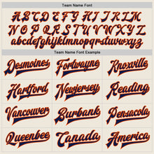 Load image into Gallery viewer, Custom Cream Navy-Orange Bomber Full-Snap Varsity Letterman Jacket