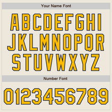 Load image into Gallery viewer, Custom Cream Gold-Navy Bomber Full-Snap Varsity Letterman Jacket