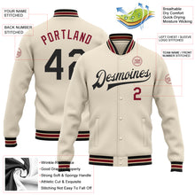 Load image into Gallery viewer, Custom Cream Black Crimson-City Cream Bomber Full-Snap Varsity Letterman Jacket