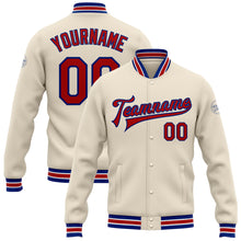 Load image into Gallery viewer, Custom Cream Red-Royal Bomber Full-Snap Varsity Letterman Jacket