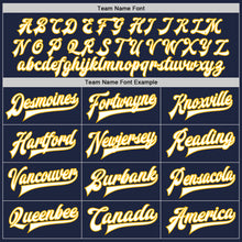 Load image into Gallery viewer, Custom Navy White-Gold Bomber Full-Snap Varsity Letterman Jacket