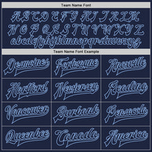 Load image into Gallery viewer, Custom Navy Light Blue Bomber Full-Snap Varsity Letterman Jacket