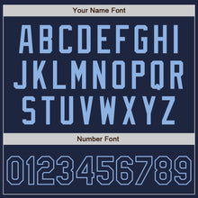 Load image into Gallery viewer, Custom Navy Light Blue Bomber Full-Snap Varsity Letterman Jacket