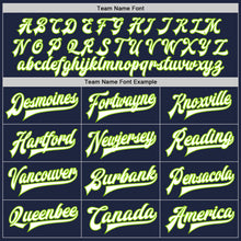 Load image into Gallery viewer, Custom Navy White-Neon Green Bomber Full-Snap Varsity Letterman Jacket