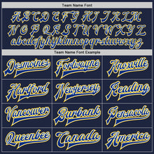 Load image into Gallery viewer, Custom Navy Royal-Yellow Bomber Full-Snap Varsity Letterman Jacket