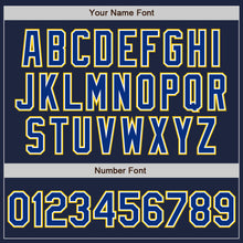 Load image into Gallery viewer, Custom Navy Royal-Yellow Bomber Full-Snap Varsity Letterman Jacket