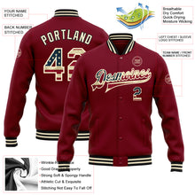 Load image into Gallery viewer, Custom Crimson Vintage USA Flag Cream-Black Bomber Full-Snap Varsity Letterman Jacket