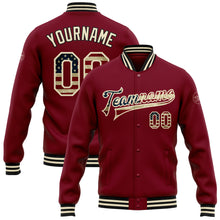 Load image into Gallery viewer, Custom Crimson Vintage USA Flag Cream-Black Bomber Full-Snap Varsity Letterman Jacket