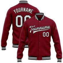 Load image into Gallery viewer, Custom Crimson White-Black Bomber Full-Snap Varsity Letterman Jacket