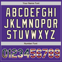 Load image into Gallery viewer, Custom Purple Vintage USA Flag Cream-Black Bomber Full-Snap Varsity Letterman Jacket