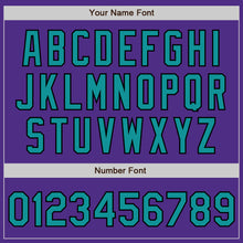 Load image into Gallery viewer, Custom Purple Teal-Black Bomber Full-Snap Varsity Letterman Jacket