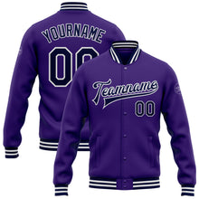 Load image into Gallery viewer, Custom Purple Navy-White Bomber Full-Snap Varsity Letterman Jacket