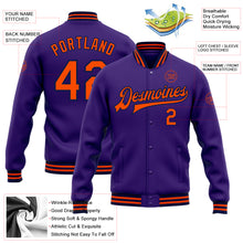 Load image into Gallery viewer, Custom Purple Orange-Navy Bomber Full-Snap Varsity Letterman Jacket