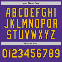 Load image into Gallery viewer, Custom Purple Gold-Navy Bomber Full-Snap Varsity Letterman Jacket