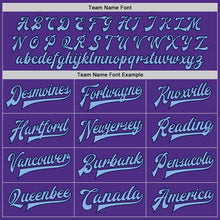 Load image into Gallery viewer, Custom Purple Light Blue-Navy Bomber Full-Snap Varsity Letterman Jacket