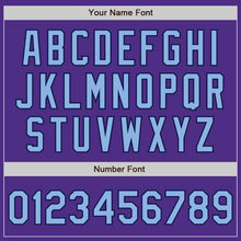 Load image into Gallery viewer, Custom Purple Light Blue-Navy Bomber Full-Snap Varsity Letterman Jacket