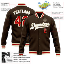 Load image into Gallery viewer, Custom Brown Red-Cream Bomber Full-Snap Varsity Letterman Jacket
