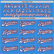 Load image into Gallery viewer, Custom Powder Blue White Royal-Red Bomber Full-Snap Varsity Letterman Jacket