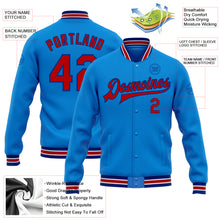 Load image into Gallery viewer, Custom Powder Blue Red-Royal Bomber Full-Snap Varsity Letterman Jacket