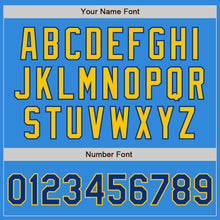 Load image into Gallery viewer, Custom Powder Blue Royal-Yellow Bomber Full-Snap Varsity Letterman Jacket