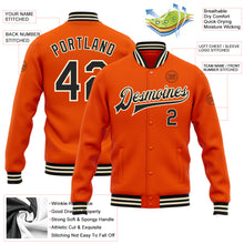 Load image into Gallery viewer, Custom Orange Black-Cream Bomber Full-Snap Varsity Letterman Jacket