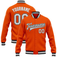 Load image into Gallery viewer, Custom Orange White Black-Gray Bomber Full-Snap Varsity Letterman Jacket