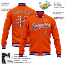 Load image into Gallery viewer, Custom Orange White-Royal Bomber Full-Snap Varsity Letterman Jacket