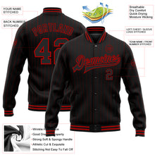 Load image into Gallery viewer, Custom Black Red Pinstripe Red Bomber Full-Snap Varsity Letterman Jacket