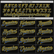 Load image into Gallery viewer, Custom Black Yellow Pinstripe Royal-White Bomber Full-Snap Varsity Letterman Jacket