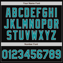 Load image into Gallery viewer, Custom Black Gray Pinstripe Teal Bomber Full-Snap Varsity Letterman Jacket