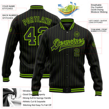 Load image into Gallery viewer, Custom Black Neon Green Pinstripe Neon Green Bomber Full-Snap Varsity Letterman Jacket