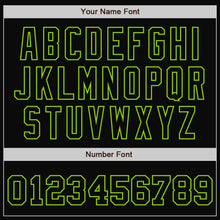 Load image into Gallery viewer, Custom Black Neon Green Pinstripe Neon Green Bomber Full-Snap Varsity Letterman Jacket