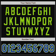 Load image into Gallery viewer, Custom Black Neon Green Pinstripe Royal-White Bomber Full-Snap Varsity Letterman Jacket