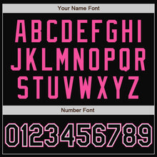 Load image into Gallery viewer, Custom Black Pink Pinstripe Black-White Bomber Full-Snap Varsity Letterman Jacket