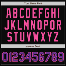 Load image into Gallery viewer, Custom Black Pink Pinstripe Purple Bomber Full-Snap Varsity Letterman Jacket