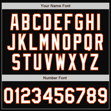 Load image into Gallery viewer, Custom Black White Pinstripe Orange Bomber Full-Snap Varsity Letterman Jacket