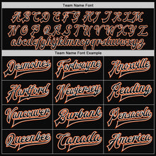Load image into Gallery viewer, Custom Black White Pinstripe Orange Bomber Full-Snap Varsity Letterman Jacket