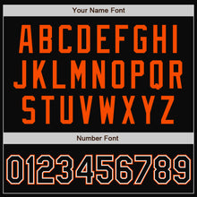 Load image into Gallery viewer, Custom Black White Pinstripe Orange Bomber Full-Snap Varsity Letterman Jacket