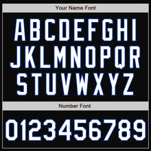 Load image into Gallery viewer, Custom Black White Pinstripe Royal Bomber Full-Snap Varsity Letterman Jacket