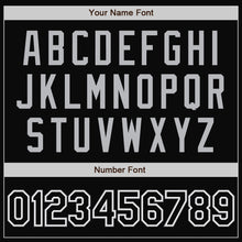 Load image into Gallery viewer, Custom Black White Pinstripe Black-Gray Bomber Full-Snap Varsity Letterman Jacket