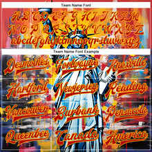 Load image into Gallery viewer, Custom Gold Red Statue of Liberty Independence Day 3D Pattern Design Bomber Full-Snap Varsity Letterman Jacket