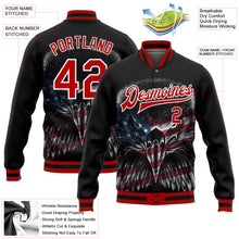 Load image into Gallery viewer, Custom Black Red-White Eagle With American Flag 3D Pattern Design Bomber Full-Snap Varsity Letterman Jacket