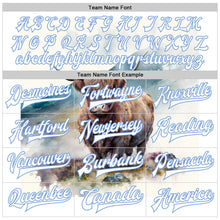 Load image into Gallery viewer, Custom White Light Blue A Bull In Tropical Exotic Jungle 3D Pattern Design Bomber Full-Snap Varsity Letterman Jacket