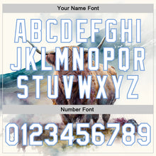 Load image into Gallery viewer, Custom White Light Blue A Bull In Tropical Exotic Jungle 3D Pattern Design Bomber Full-Snap Varsity Letterman Jacket