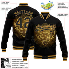 Load image into Gallery viewer, Custom Black Old Gold Taurus 3D Pattern Design Bomber Full-Snap Varsity Letterman Jacket