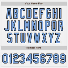 Load image into Gallery viewer, Custom White Black Pinstripe Light Blue Bomber Full-Snap Varsity Letterman Jacket