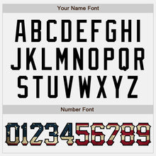 Load image into Gallery viewer, Custom White Black Pinstripe Vintage USA Flag Bomber Full-Snap Varsity Letterman Jacket