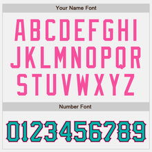 Load image into Gallery viewer, Custom White Black Pinstripe Aqua-Pink Bomber Full-Snap Varsity Letterman Jacket