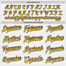 Load image into Gallery viewer, Custom White Navy Pinstripe Gold Bomber Full-Snap Varsity Letterman Jacket