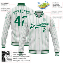 Load image into Gallery viewer, Custom White Kelly Green Pinstripe Kelly Green Bomber Full-Snap Varsity Letterman Jacket